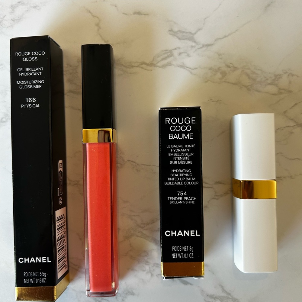 CHANEL Lip Balm & Gloss Set - 754 Tender Peach and 166 Physical NEVER OPENED